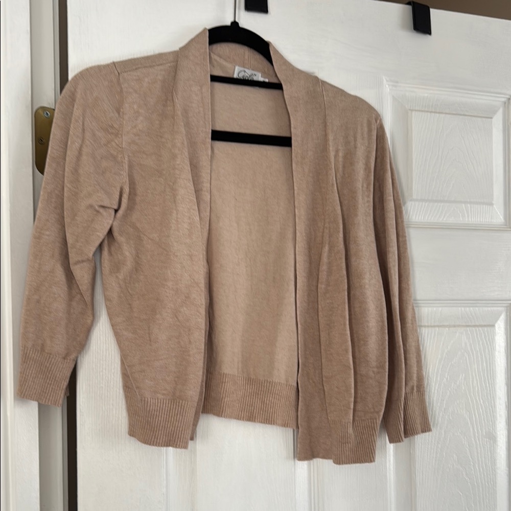 Cielo Tan Cardigan Sweater Lightweight Knit